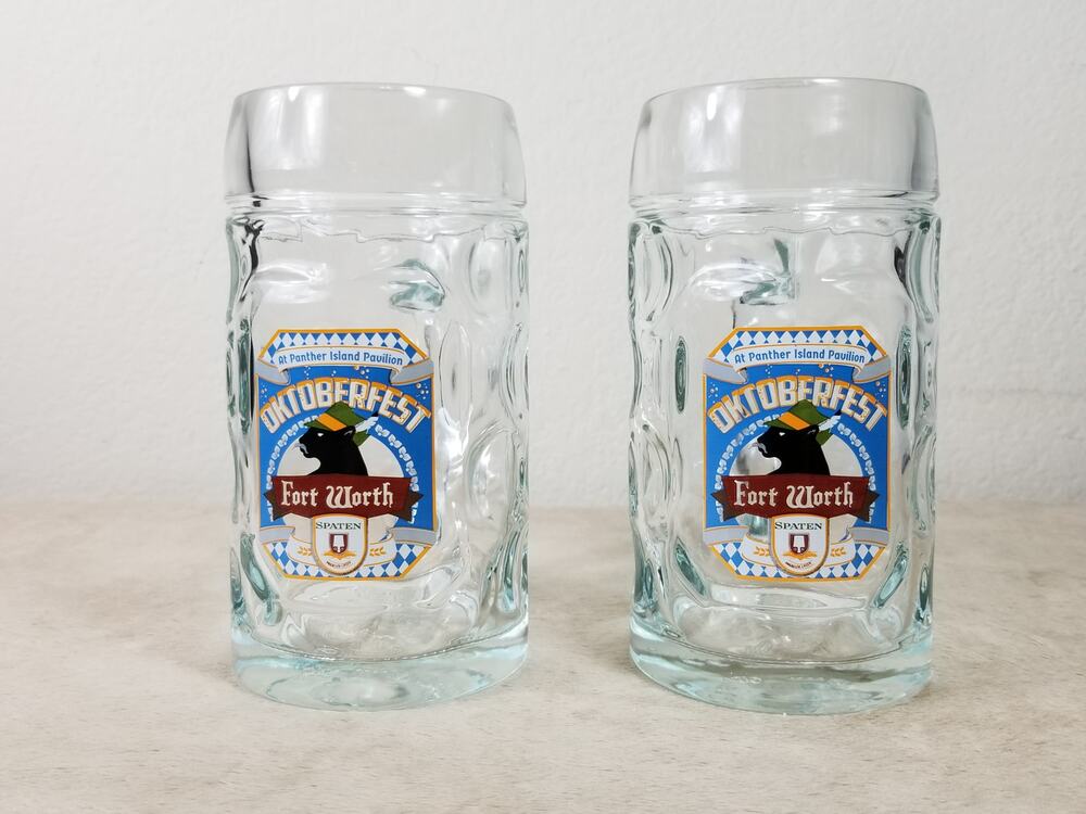 Oktoberfest Beer Dimpled Glass Mug Fort Worth Spaten Premium Larger 20oz x2